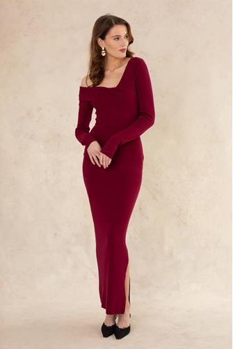 Olivia One Shoulder Midi Sweaterdress BURGUNDY