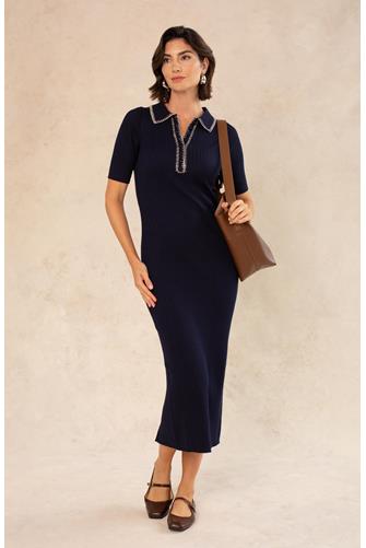 Willow Contrast Stitch Midi Sweater Dress NAVY