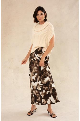 Emilia Satin Skirt BLACK BROWN