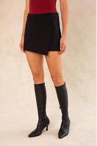 Wrap Front Mini Skirt BLACK