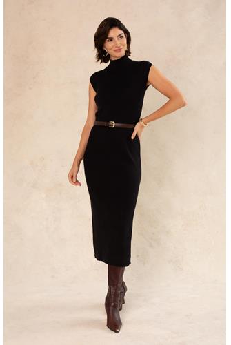 Eva Mockneck Midi Sweater Dress BLACK