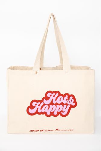 Hot & Happy Canvas Tote TAN/PINK