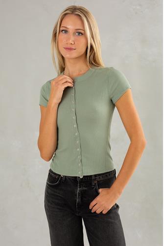 Short Sleeve Waffle Knit Cardigan SAGE