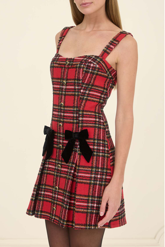 Sleeveless Plaid Front Button Mini Dress RED PLAID