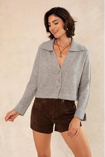 Ilia Wide Collar Cardigan HEATHER MIST GREY