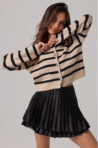 Benni Stripe Cardigan TAN AND BLACK