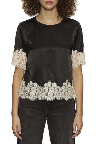 One Of A Kind Satin Lace Top BLACK
