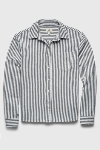 Brian Brushed Cotton Twill Stripe Shirt WHITE / NAVY