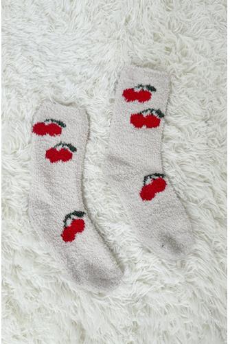Cozy Fuzzy Socks cherries