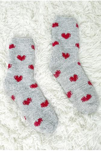 Cozy Fuzzy Socks HEATHER HEART/RED HEART