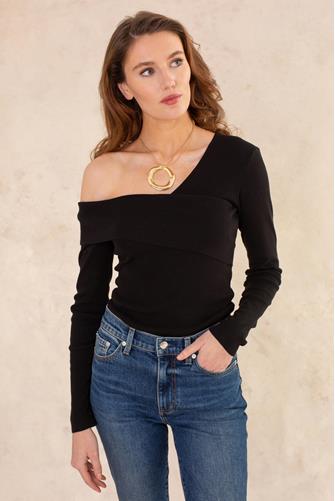 Olivia One Shoulder Top BLACK