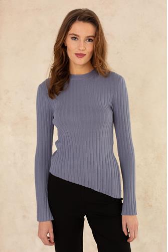 Ash Long Sleeve Asym Hem #722 Grey Blue