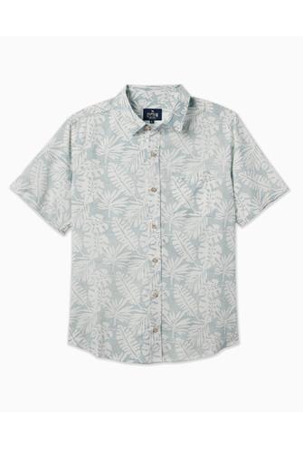 Port of Call Short Sleeve Button Up TEAL WHITE LOTUS