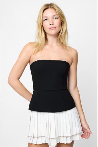 Azra Strapless Pleat Mini Dress BLACK-PORCELAIN CREAM