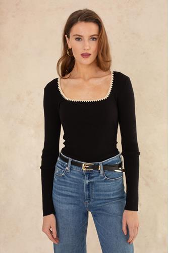 Lilly Long Sleeve Crochet Top BLACK