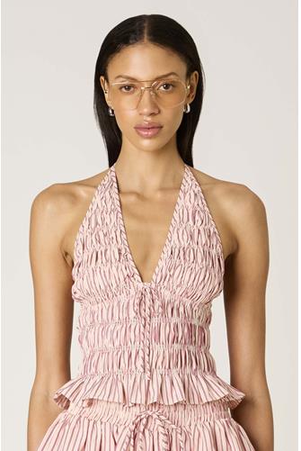 Chandler Smocked Halter Set Top WINE