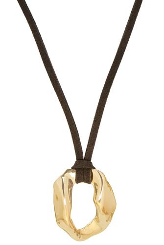 Suede Necklace With Organic Circle gold