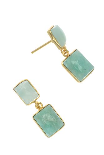 Double Square Moonstone Earrings TEAL/GOLD