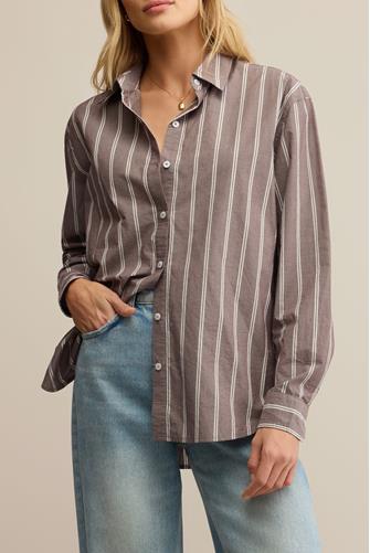 Seaport Striped Poplin Shirt SANDALWOOD