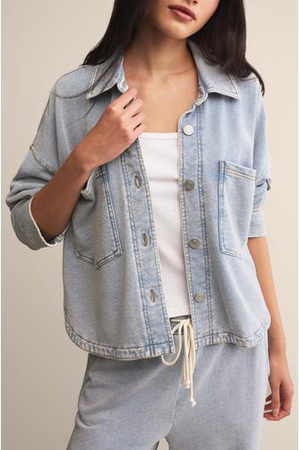 All Day Cropped Knit Denim Jacket WASHED INDIGO