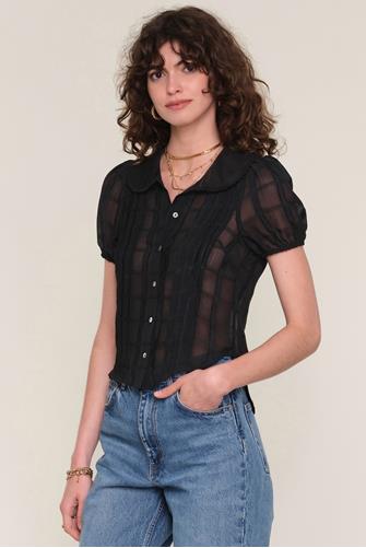 Doutzen Short Sleeve Button Down Top BLACK