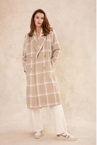 Blair Windowpane Long Coat CREAM PLAID
