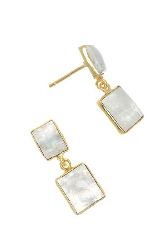 Double Square Moonstone Earrings GOLD/ MOONSTONE