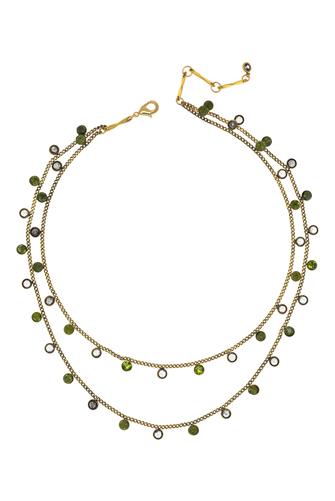 Fall Jewel Double Necklace GREEN/GOLD