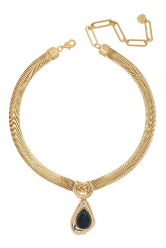 Gold Statement Necklace W/ Stone Pendant GOLD/NAVY