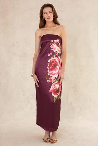 Sienna Strapless Column Midi Dress BURGUNDY