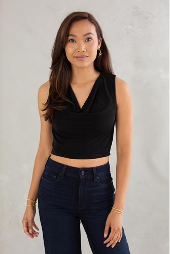 Callie Cowl Neck Set Top BLACK