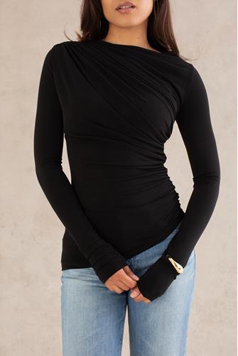 Lila Long Sleeve Gathered Shoulder BLACK