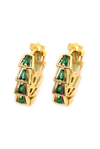 Gold & Emerald Crystal Stacked Mini Hoop Hinge Earrings GREEN