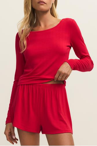 Felt Cute Long Sleeve Rib Top KISS ME RED