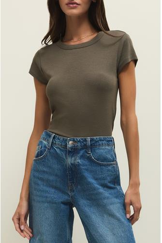 Renae Rib Short Sleeve Top KHAKI GREEN