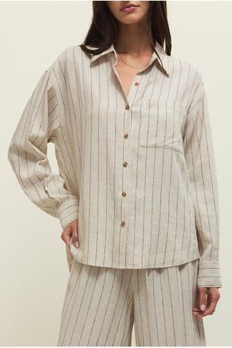 Alfie Striped Button Up Top LINEN