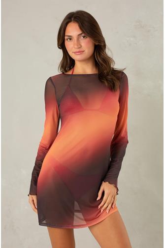Amaya Mesh Cover Up Dress BURNT ORANGE BROWN