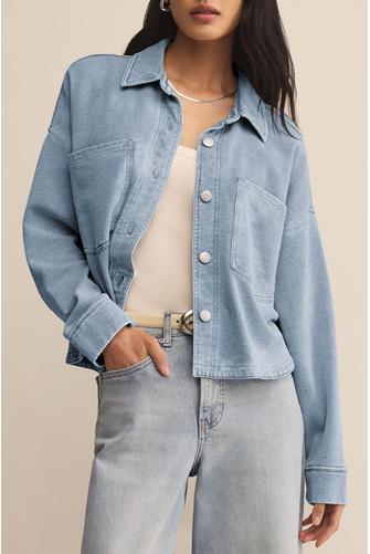 All Day Cropped Knit Denim Jacket AIR INDIGO