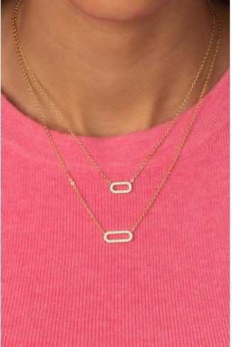 Pave Graduated Open Paperclip Necklace GOLD