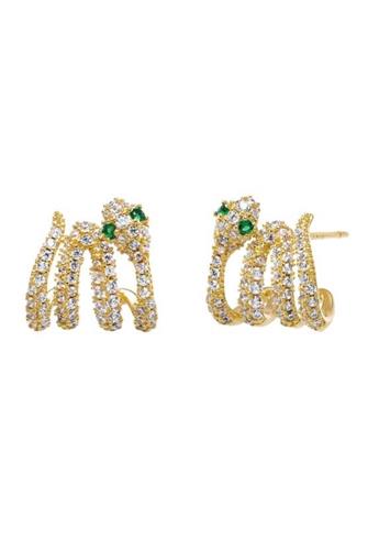 Pave Colored Eyes Snake Cage Stud GOLD
