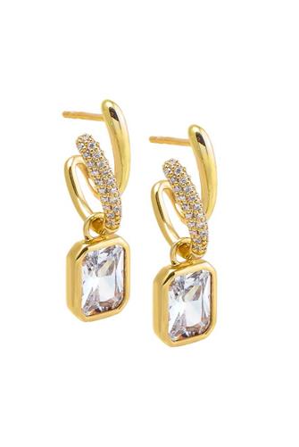 Colored Dangling Baguette Double Hoop GOLD