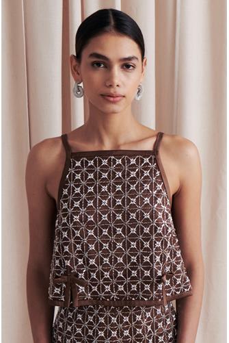 Sadie Daisy Bead Sequin Top CHOCOLATE