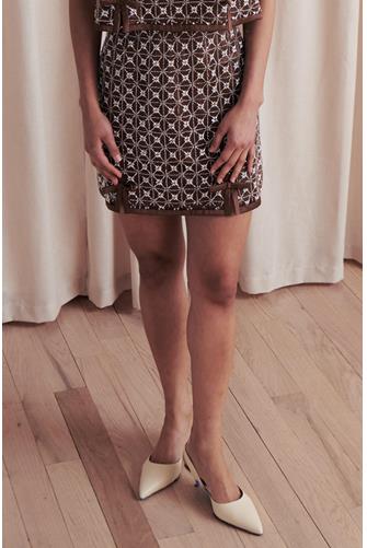 Sana Daisy Bead Sequin Mini Skirt CHOCOLATE