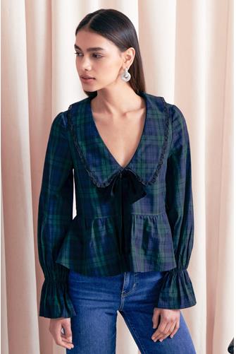 Yule Holiday Plaid Top FOREST GREEN MULTI