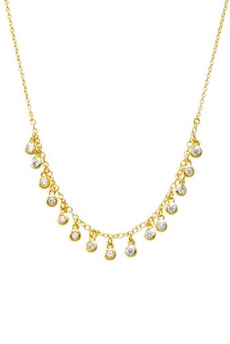 CZ Multi Bezel Dangling Charm Necklace GOLD