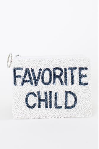 Favorite Child Coin Purse WHITE WITH NAVY FONT