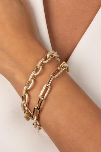 Solid/Pave Fancy Box Link Bracelet gold