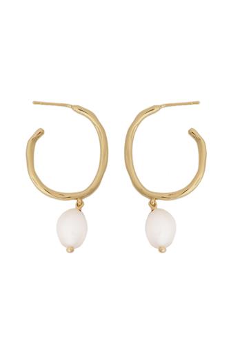 Organic Hoop and Pearl Drop Earrings GOLD