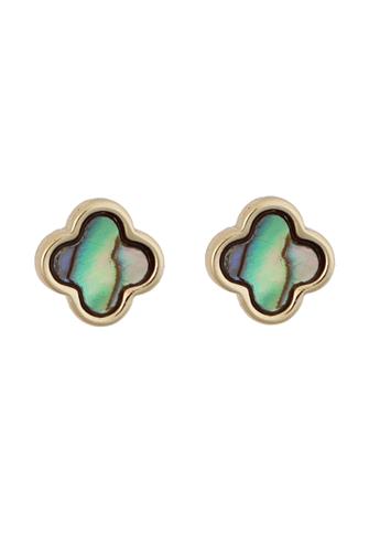 Mini Abalone Clover Stud Earrings GOLD