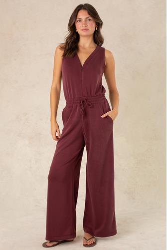 Scuba Wide Leg Jumpsuit WINE